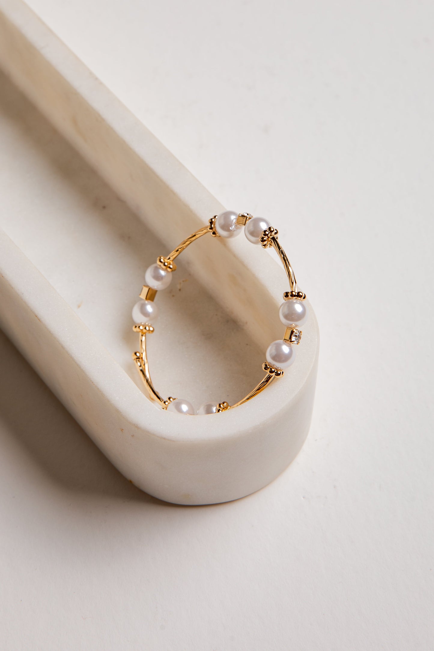 Cora White Pearl + Rhinestone Bangle Bracelet