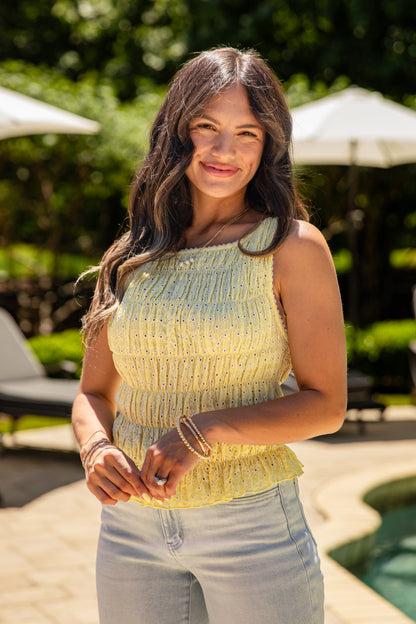 Blooming Confidence Eyelet Yellow Tank Top