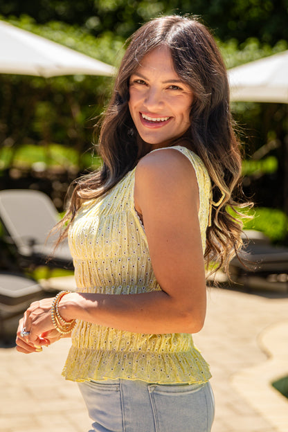Blooming Confidence Eyelet Yellow Tank Top