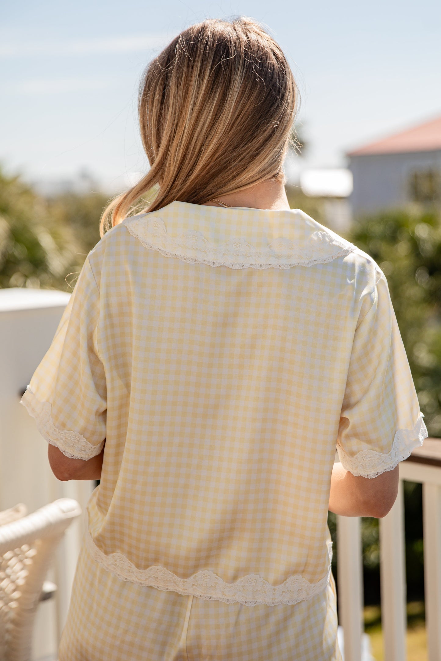 Cozy Girl Gingham Tie-Front Pajama Top