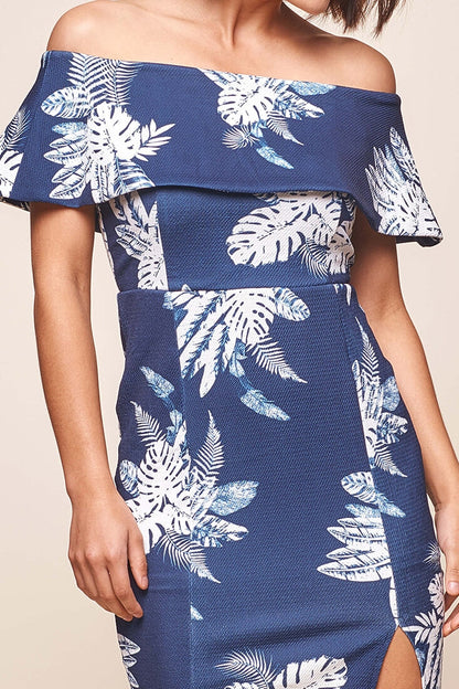 Alina Tiered Off Shoulder Dress Navy